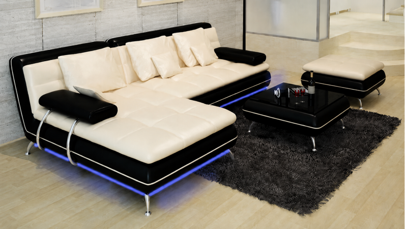 Ledersofa mit USB Wohnlandschaft Ecksofa Eck Garnitur Design Modern Sofa F3015