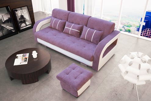 Schlafsofa Klappcouch 3-Sitzer Schlaffunktion + Bettkasten Couch Violett Sofa