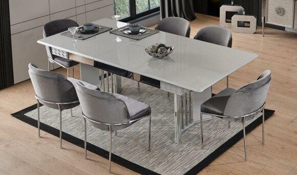 Luxus Esstisch Essgruppe Esszimmer Garnitur 6x Stühle Grau Holz Set 7tlg