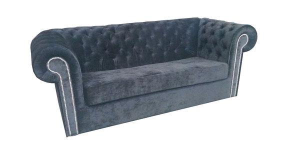Schwarz Velvet Chesterfield Samt Stoff Sofa Couch Polster 3 Sitz Klassische