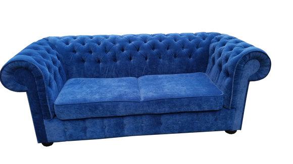 Klassische Chesterfield Samt Textil Stoff Sofa Couch Polster 3 Sitz Blau velvet