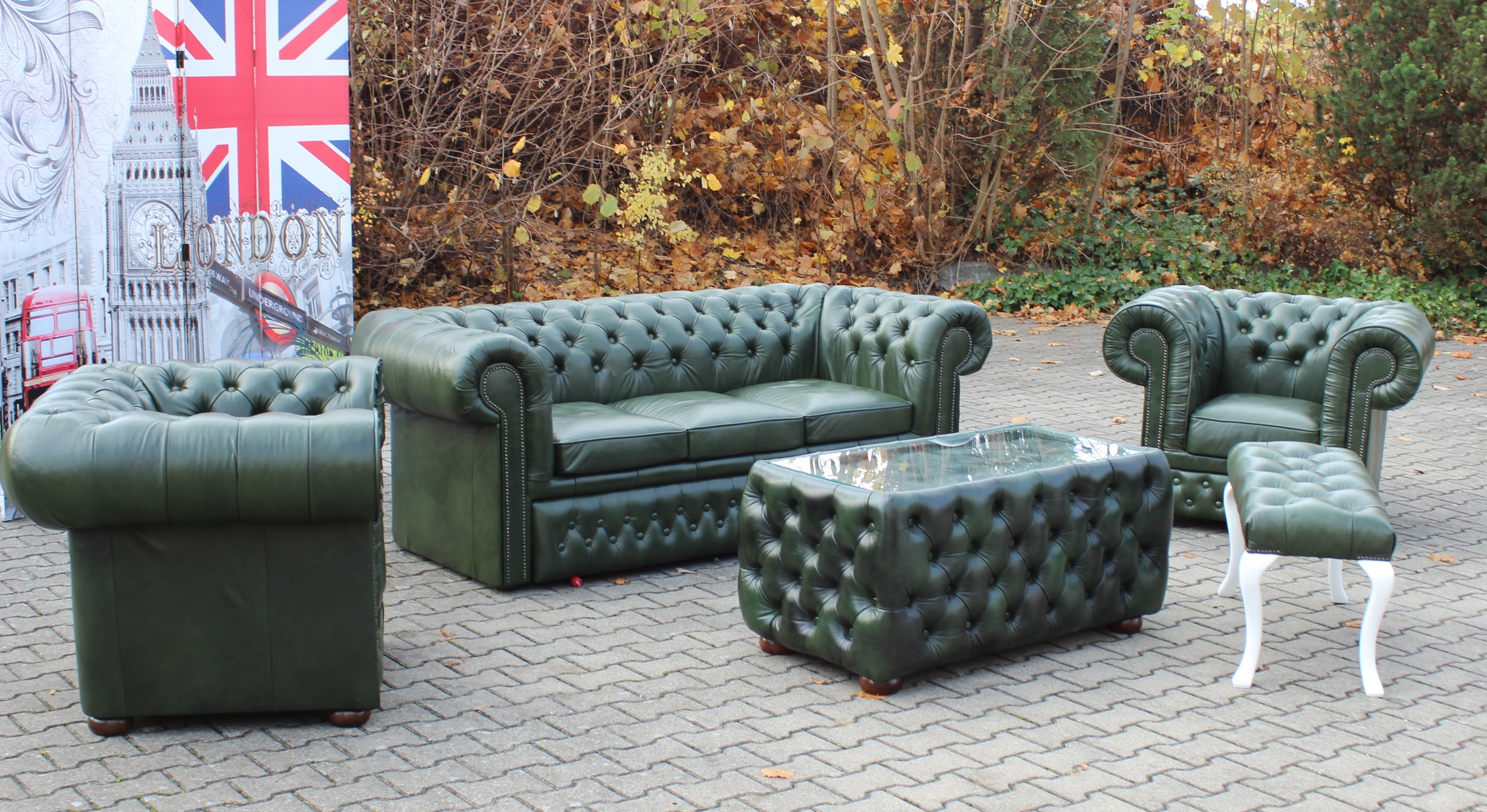 Chestefield Ledersofa Sofagarnitur 100% italienisches Rindsleder Sofa Couch 5tlg