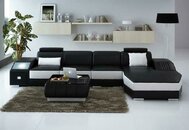 Wohnlandschaft Polster Ecke Eck Sofa Couch Garnitur Landschaft Schwarz Leder