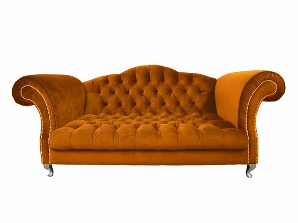 Chesterfield Sofa Polster Designer Couchen Sofas Garnitur Orange Velvet SLIII