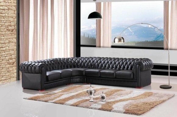 Chesterfield Ecksofa Eckcouch Designer Sofa Couch Samt Schwarz Ledersofa