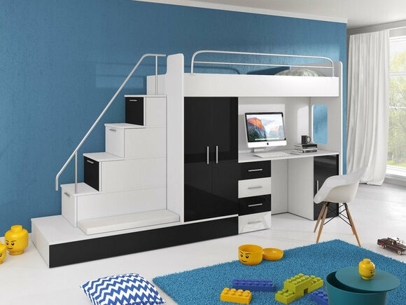 SCHWARZ DOPPELSTOCKBETT STOCKBETT BETT KINDERZIMMER ETAGENBETT MIT SCHREIBTISCH