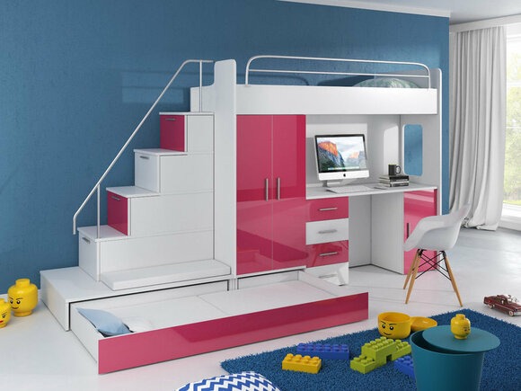 ROSA DOPPELSTOCKBETT STOCKBETT BETT KINDERZIMMER ETAGENBETT MIT SCHREIBTISCH