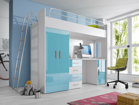HELLBLAU DOPPELSTOCKBETT STOCKBETT KINDERZIMMER ETAGENBETT MIT SCHREIBTISCH