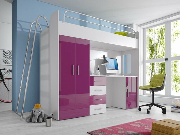 VIOLETT DOPPELSTOCKBETT STOCKBETT BETT KINDERZIMMER ETAGENBETT MIT SCHREIBTISCH