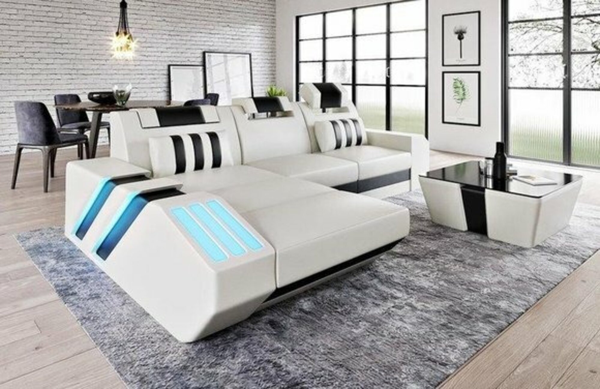 Wohnlandschaft Beleuchtung Ledersofa Couch Polster Ecksofa Modern Sofa Big XXL