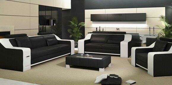 Sofagarnitur Sofa Couch Polster Leder Sitz Neu Sofas Set 3+2+1 Hutten