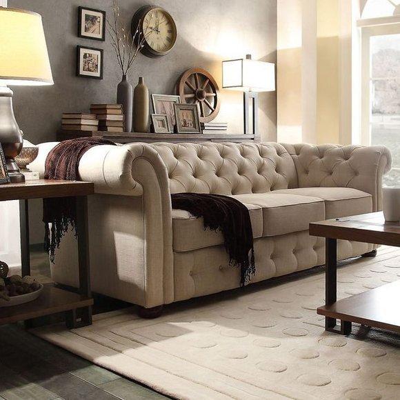 Chesterfield Design Luxus Textil Polster Sofa Couch Sitz Garnitur Leder