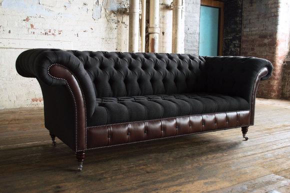 Chesterfield Design Luxus Polster Leder Sofa Couch Sitz Garnitur Textil