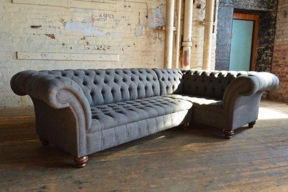 Chesterfield Ecksofa Sofa Couch Ledersofa Dekor Polster Eck Couch Garnitur
