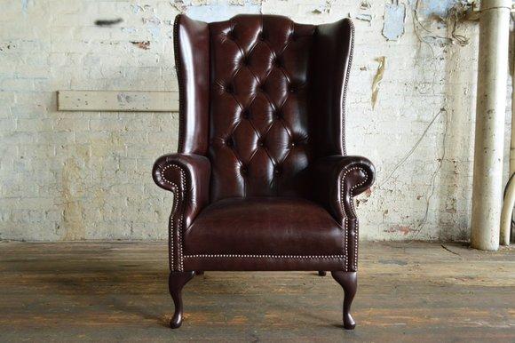 Ohrensessel Sessel Fernseh Design Polster Sofa Couch Chesterfield Leder Neu
