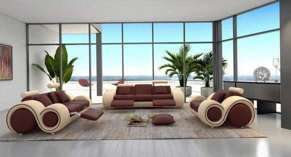 Design Wohnzimmer Polster Set Sofagarnitur Leder Couch Sitz Garnituren