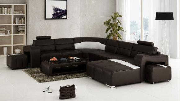 Ledersofa Couch Wohnlandschaft Ecksofa Eck Garnitur Design Modern Sofa F3008