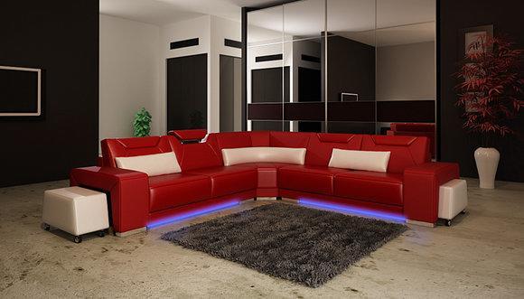 Ledersofa Couch Wohnlandschaft Ecksofa Eck Garnitur Design Modern Sofa F3011B