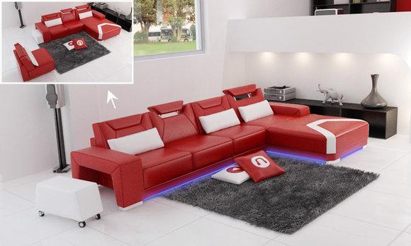 Ledersofa Couch Wohnlandschaft Ecksofa Eck Garnitur Design Modern Sofa F3011C