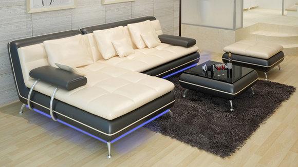 Ledersofa Couch Wohnlandschaft Ecksofa Eck Garnitur Design Modern Sofa F3015