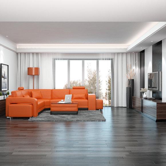 Ledersofa Couch Wohnlandschaft Ecksofa Eck Garnitur Design Modern Sofa F3017B