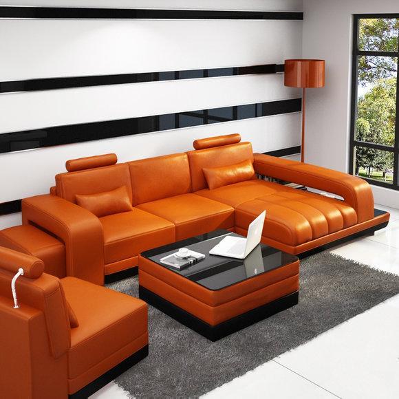 Ledersofa Couch Wohnlandschaft Ecksofa Eck Garnitur Design Modern Sofa F3017C