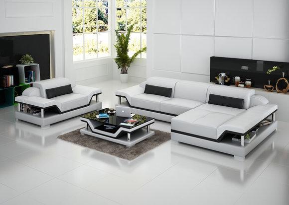 Design Set Ledersofa Eck Sofa Couch Sessel Polster Wohnlandschaft Garnitur Neu G8004F