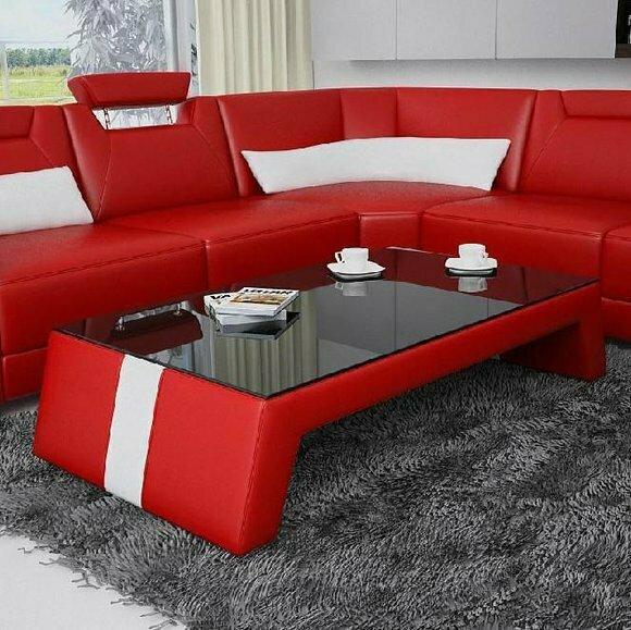 Moderner Wohnzimmer Couchtisch Tisch Beistell Glas Polster Leder Tische
