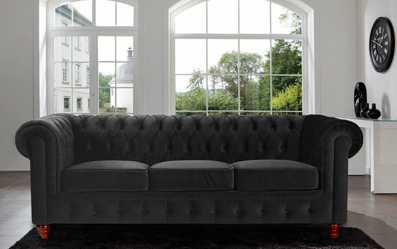 Chesterfield Design Luxus Polster Sofa Couch Sitz Garnitur Textil Leder