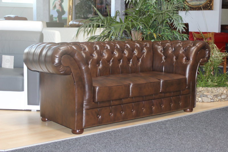 KLASSISCH CHESTERFIELD DESIGN Couch LEDERBETT SOFA 3-SITZER - WINCHESTER