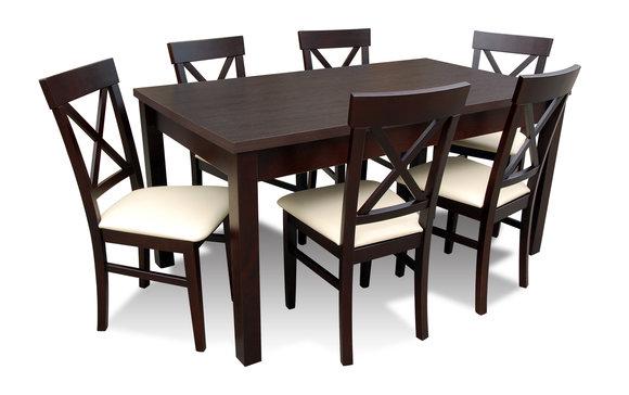 Designer Esstisch Esszimmer + 6 Stühlen Gruppe Stuhl Tische Holz Tisch
