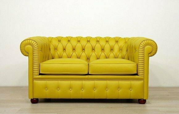 Design Chesterfield Sofa 2 Sitzer Gelb Couch Polster Sofas Wohnzimmer