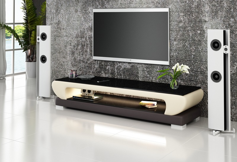 RTV TV Sideboard Leder Glas Tisch Fernseh Schrank Dekor Tisch Designer