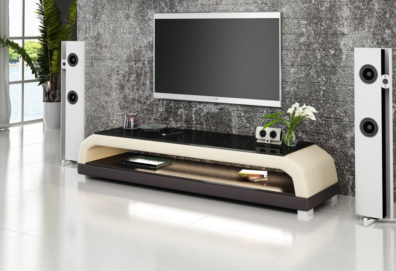 RTV TV Sideboard Leder Glas Tisch Fernseh Schrank Tisch Dekor Designer