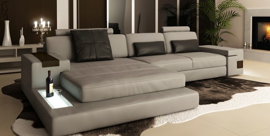 Ecksofa Couch Polster Wohnlandschaft Eck Garnitur Ecke Sofa Leder Grau