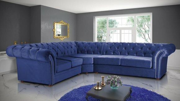 Königliche Chesterfield Couch Ecksofa Polster Sitz Stoff Samt Eck Garnitur