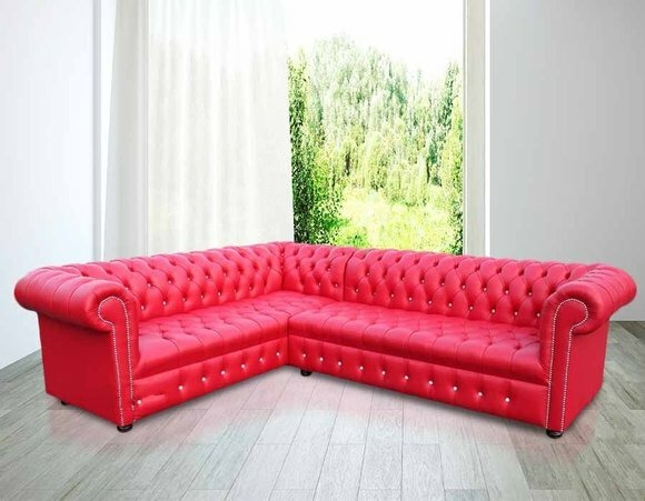 Rote Chesterfield Ecksofa Couch 210x300cm Maßfertigung Ledersofa Sofa