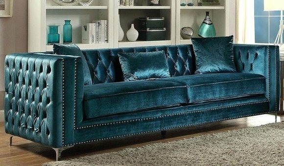 Chesterfield Samt Sofa 3 Sitzer Designer Turkis Couchen Couch Stoff