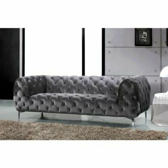 Chesterfield Samt Sofa 3 Sitzer Grau Designer Couchen Couch Stoff Polster Textil