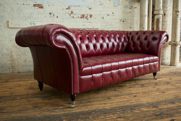 Chesterfield Designer Bordaux XXL Big 3-Sitzer Sofa Leder Luxus