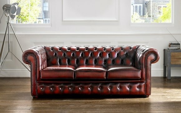 Chesterfield Designer Large 3 Sitzer Sofa Leder Rot Textil Luxus Polstersofas
