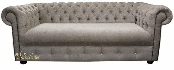 Design Hellgrau Sofa 3 Sitzer Chesterfield Stoff Couch Sofa Polster Sofas Neu