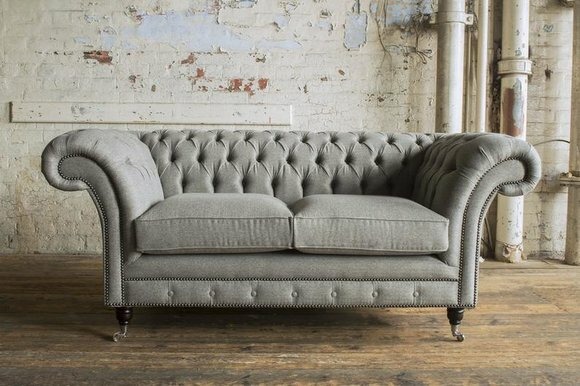 Edle 2 Sitzer Couch Polster Sofa Textil Stoff Grau Couchen Chesterfield