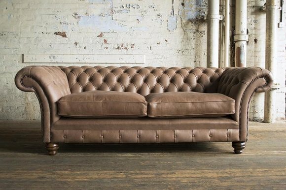 XXL Sofa 3 Sitzer Couch Chesterfield Polster Sitz Garnitur Leder Textil Beige