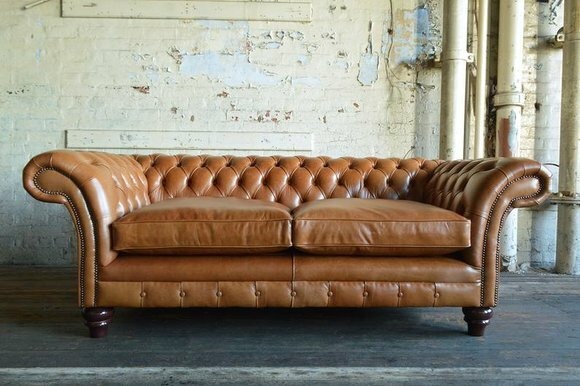 XXL Sofa 3 Sitzer Couch Chesterfield Polster Sitz Garnitur Leder Textil Braun