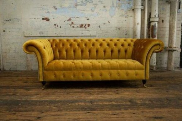 XXL Sofa 3 Sitzer Couch Chesterfield Polster Sitz Garnitur Leder Textil Gelb Neu