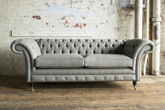 XXL Sofa 3 Sitzer Couch Chesterfield Polster Sitz Garnitur Leder Textil Hellgrau