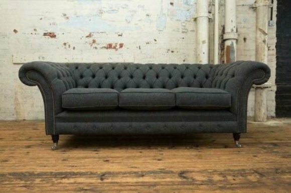 XXL Sofa 3 Sitzer Couch Chesterfield Polster Sitz Garnitur Leder Textil Grau Neu