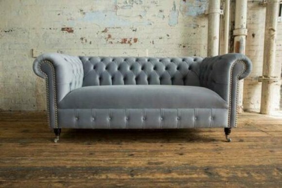 Cheserfield Samt Sofa 2 Sitzer Designer Deko Couchen Couch Stoff Textil