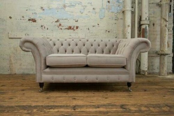Sofas 2 Sitzer Couch Polster Sofa Stoff Chesterfield Couchen Garnitur Beige Neu